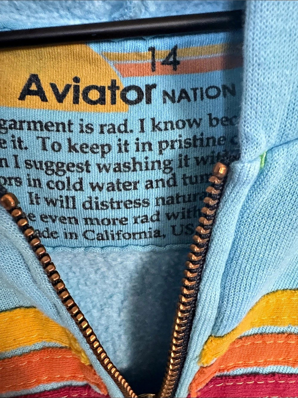Aviator Nation Kid's 5-Stripe Zip Hoodie Blue Baby 14 - Picture 3 of 9